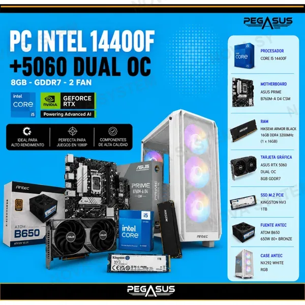 PC GAMER INTEL CORE i5-14400F + RTX 5060 8GB