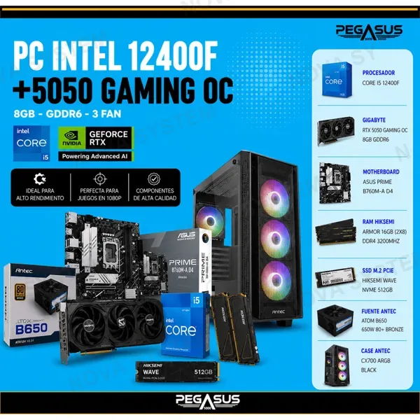 PC GAMER CORE I5 12400F + GIGABYTE GEFORCE RTX 5050 GAMING OC