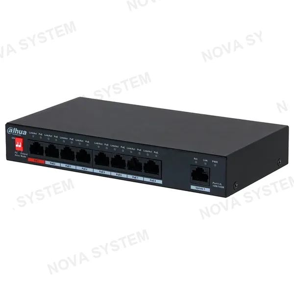 DAHUA DH-PFS3009-8ET-96 Switch 8 puertos POE 10/100Mbps, 1Uplink Giga, 96w. No administra, Capa 2
