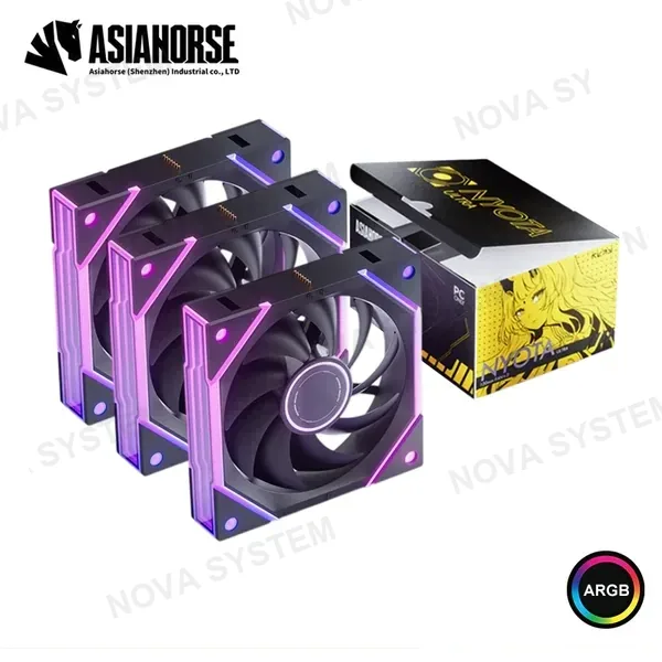 COOLER PARA CASE ASIAHORSE NYOTA ULTRA REVERSE BLACK ARGB 120MM PACKx3 COMPUTERSHOP