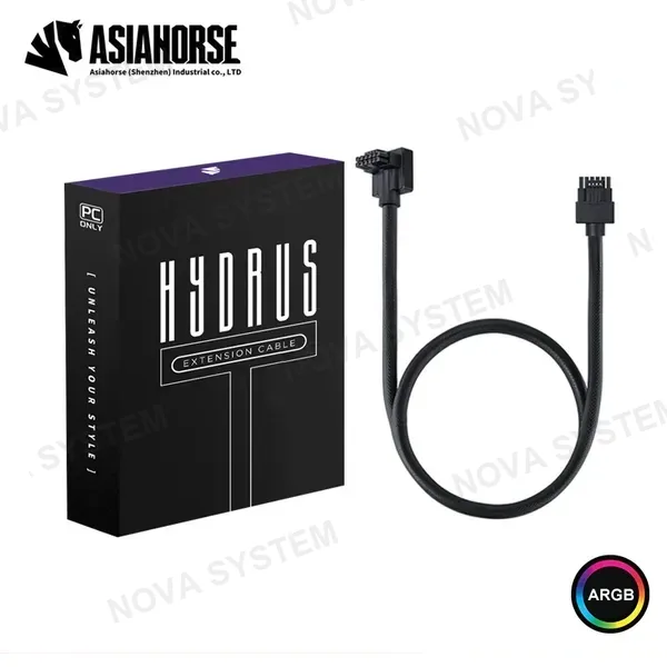 CABLE ASIAHORSE HYDRUS 12VHPWR PSU GPU BLACK 16 PINES ARGB TIPO A ANGULO RECTO 90° GRADOS COMPUTERSHOP