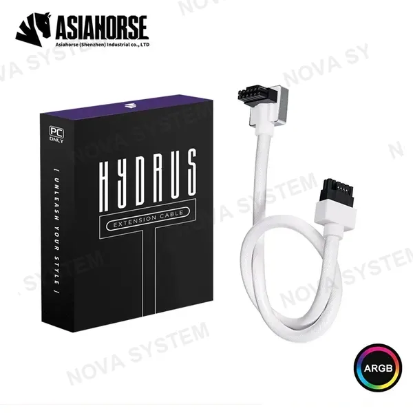 CABLE ASIAHORSE HYDRUS 12VHPWR PSU GPU WHITE 16 PINES ARGB TIPO A ANGULO RECTO 90° GRADOS COMPUTERSHOP