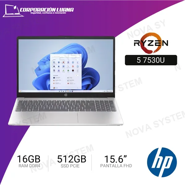 LAPTOP HP 15-FC0356LA AMD RYZEN 5 7530U ( D6ZS8LA#ABM ) RAM 16GB DDR4 | SSD 512GB | 15.6\\