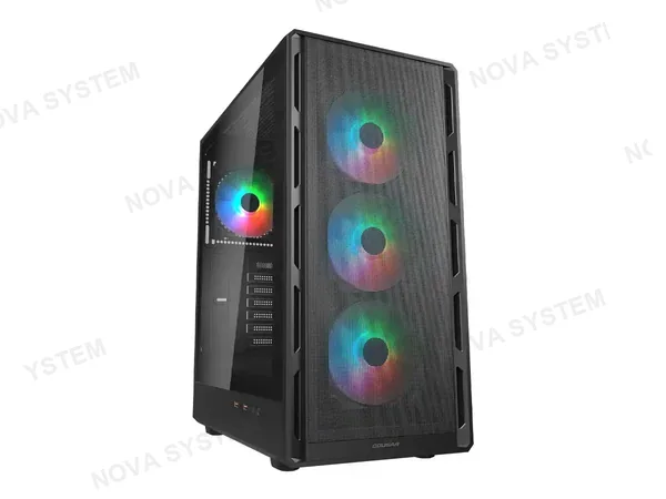 CASE COUGAR AIRFACE PURE RGB (392BD20.0001) PANEL DE VIDRIO, 4 VENTILADORES, LED RGB, 2 USB, NEGRO