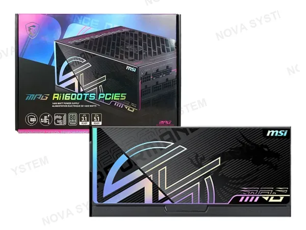 FUENTE DE PODER MSI 1600W (MPG AI1600TS PCIE5 80 PLUS PLATINIUM) ATX, 80 PLUS PLATINUN, MODULAR, NEGRO