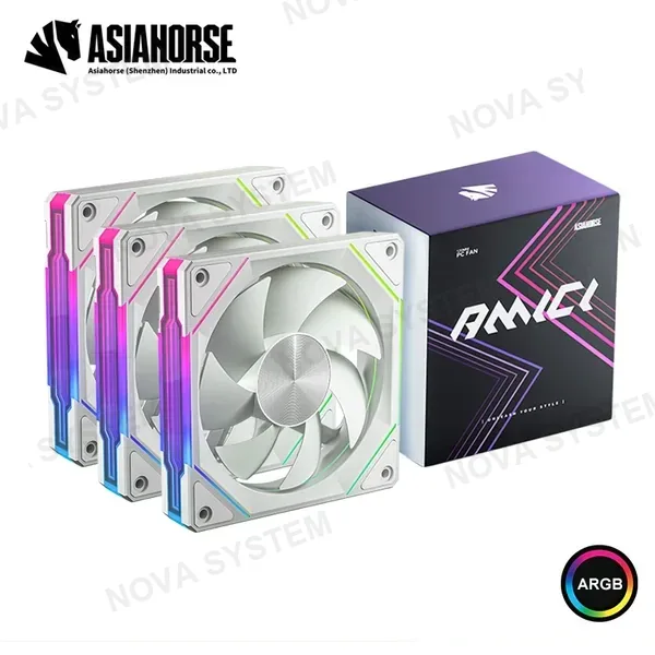 COOLER PARA CASE ASIAHORSE AMICI WHITE ARGB REVERSE BLADE 120MM PACKx3 COMPUTERSHOP