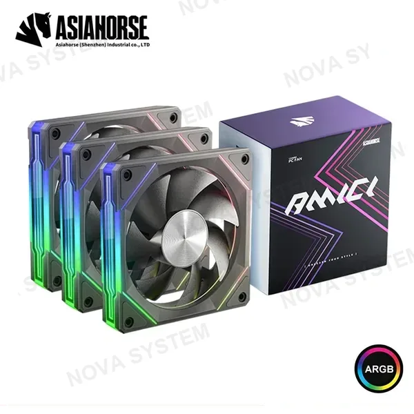 COOLER PARA CASE ASIAHORSE AMICI BLACK ARGB REVERSE BLADE 120MM PACKx3 COMPUTERSHOP