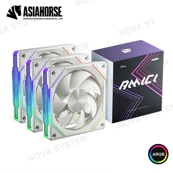 COOLER PARA CASE ASIAHORSE AMICI WHITE ARGB 120MM PACKx3 COMPUTERSHOP