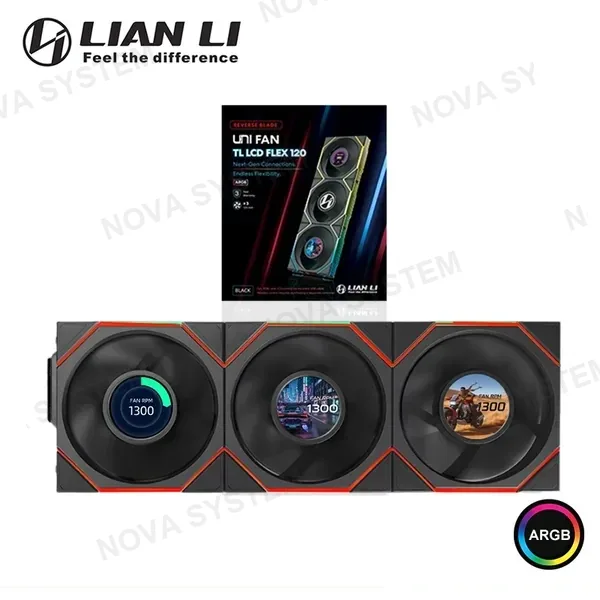 COOLER PARA CASE LIAN LI UNI FAN TL LCD FLEX 120 REVERSE BLACK L-WIRELESS 120MM PACKx3 COMPUTERSHOP