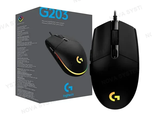 MOUSE LOGITECH G203 LIGHTSYNC GAMING (910-005790) HASTA 8000 DPI, 6 BOTONES PROGRAMABLES, RGB, NEGRO