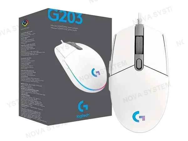 MOUSE LOGITECH G203 LIGHTSYNC GAMING (910-005791) HASTA 8000 DPI, 6 BOTONES PROGRAMABLES, RGB, BLANCO
