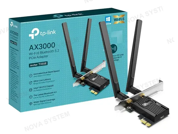 ADAPTADOR PCI EXPRES TP-LINK, TARJETA RED TL ARCHER TX55E, PCIE AX3000 WIFI 6 Y BLUETOOTH (TL-TX55E-AX3000)