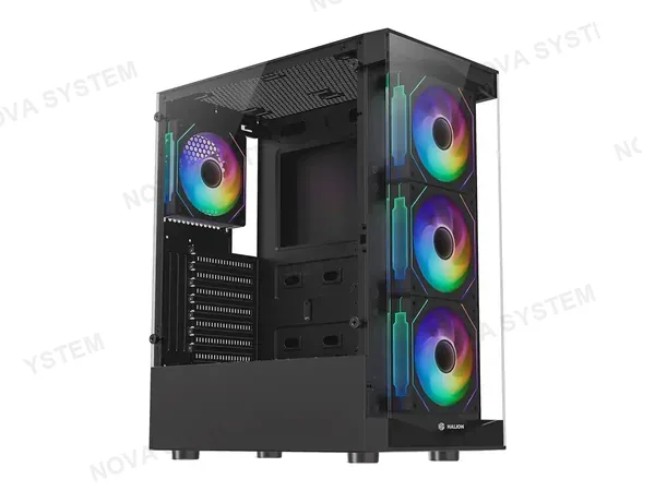 CASE HALION TAURO CR33 FUENTE 500W (TAURO CR33) PANEL DE VIDRIO TEMPLADO, 4 VENTILADORES, NEGRO