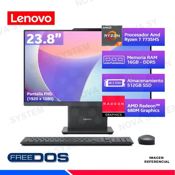 Lenovo IdeaCentre AIO 24ARR9, Amd Ryzen 7 7735HS, 16GB DDR5, SSD 512GB, 23.8" FHD
