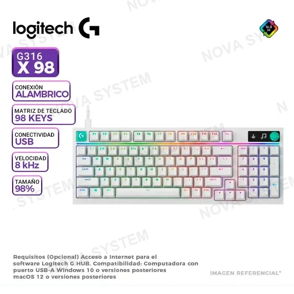 TECLADO LOGITECH G316 X 98, 8 KHZ, LIGHTSYNC RGB, WHITE