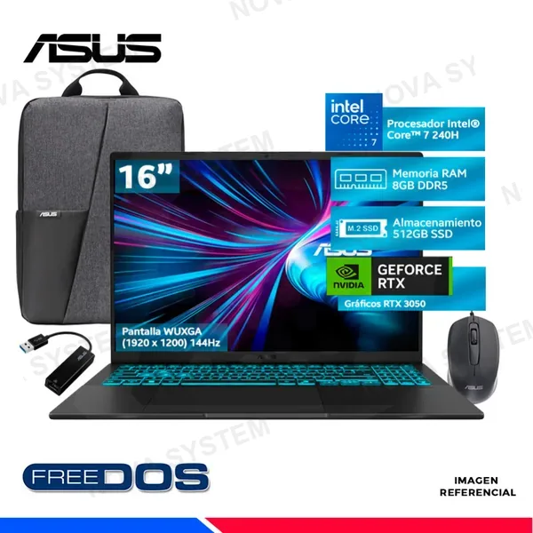 LAPTOP Asus Gamer V16 V3607VJ-TK285, Intel Core 7-240H, 8GB DDR5, SSD 512GB, Nvidia RTX 3050, 16" WUXGA