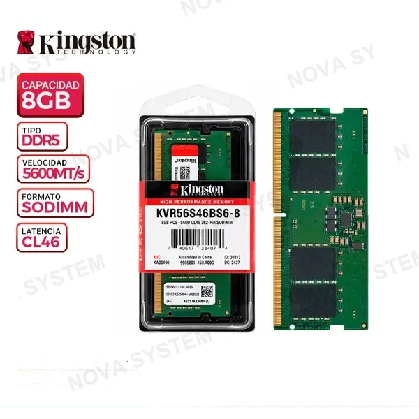 MEM. RAM SODIMM KINGSTON KVR 8GB DDR5 5600MT/S, CL46