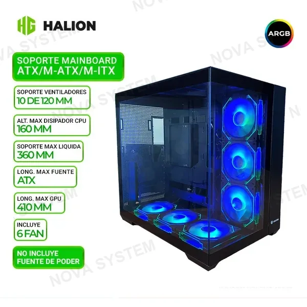 CASE GAMER HALION FISH TANK C708, 6 COOLER ARGB, V/TEMPLADO