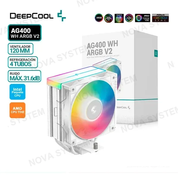 COOLER DE PROCESADOR DEEPCOOL AG400 WH ARGB V2