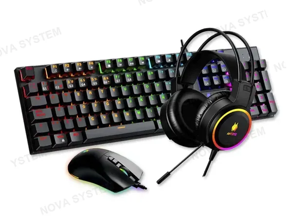 COMBO 3 EN UNO ANTRYX GC-3100 X3 BLACK, TECLADO CON ILUMINACION LED, MOUSE ILUMINACION LED, AURICULAR CON ILUMINACION LED (AGC-3100X3KRE-SP)