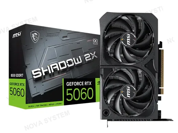 TARJETA DE VIDEO MSI GEFORCE RTX 5060 8GB SHADOW 2X OC GDDR7 (D8GMSRTX5060SHADOW2) NVIDIA, 128 BITS, 2 VENTILADORES
