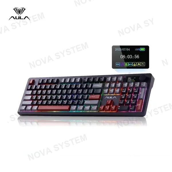 TECLADO MECANICO AULA F106 PRO WIRELLES RGB BLACK+RED+GRAY