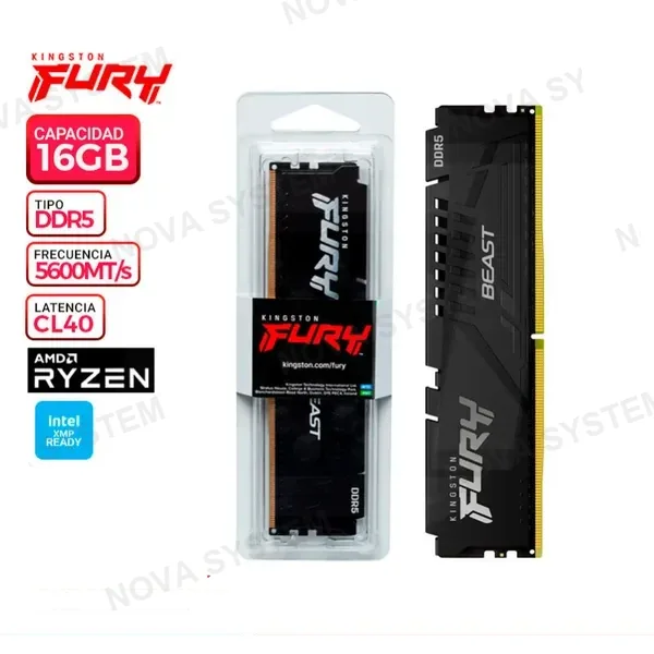 MEM. RAM KINGSTON FURY BEAST, 16GB DDR5 5600 MHZ.