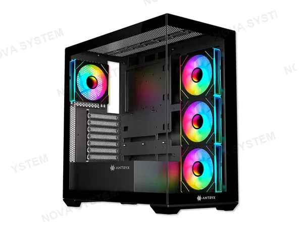 CASE ANTRYX FX-750 BLACK GAMING S/FUENTE (AC-FX750K) PANELES DE VIDRIO, 4 VENTILADORES, LED ARGB, NEGRO