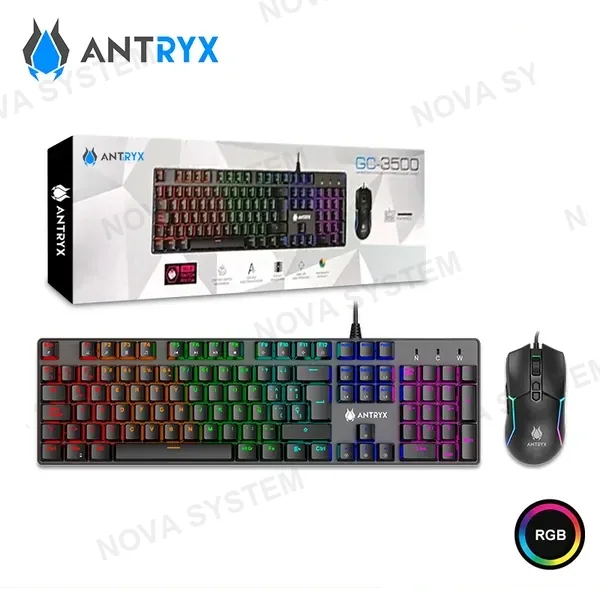 KIT ANTRYX GC-3500 BLACK TECLADO RGB RAINBOW MECANICO SWITCH RED USB + MOUSE RGB USB (PN:AGC-3500KRE-SP) COMPUTERSHOP