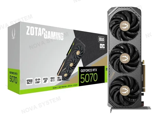 TARJETA DE VIDEO ZOTAC GEFORCE RTX 5070 SOLID OC GAMING 12GB GDDR7 (RTX 5070 SOLID OC) NVIDIA 192 BITS, 3 VENTILADORES