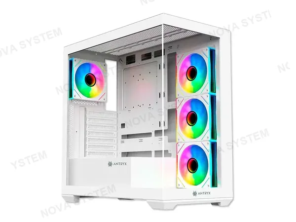 CASE ANTRYX FX-750 WHITE GAMING S/FUENTE (AC-FX750W) PANELES DE VIDRIO, 4 VENTILADORES, LED ARGB, BLANCO