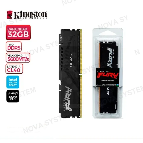 MEM. RAM KINGSTON FURY BEAST, 32GB DDR5 5600MT/s, CL40