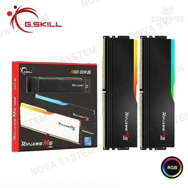 MEMORIA 32GB (16GBx2) DDR5 G.SKILL RIPJAWS M5 BLACK RGB INTEL XMP BUS 6000MHZ (PN:F5-6000J3648D16GX2-RM5RK)