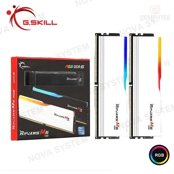 MEMORIA 32GB (16GBx2) DDR5 G.SKILL RIPJAWS M5 WHITE RGB INTEL XMP BUS 6000MHZ (PN:F5-6000J3648D16GX2-RM5RW)