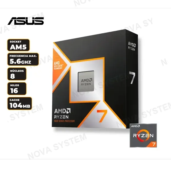 PROCESADOR AMD RYZEN 7 9850X3D CACHE 104MB 4.7GHZ HASTA 5.6GHZ AM5 C/N GRAFICA S/N COOLER (PN: 100-100001973WOF)
