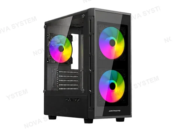 CASE DATAONE LUNA BP13 FUENTE 550W (LUNA-BP13) PANELES DE VIDRIO, 3 VENTILADORES, LED ARGB, NEGRO