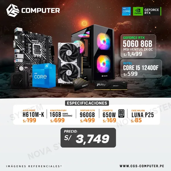 PC Build #15 Core i5 12400F | RTX 5060 8GB | H610M | 16GB RAM DDR5 | 960GB SSD