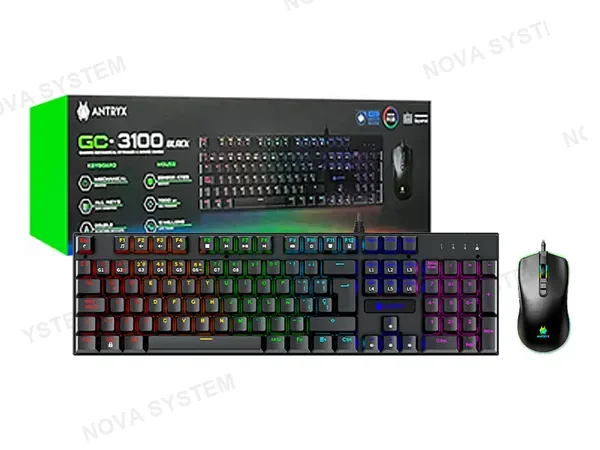 COMBO 2 EN UNO ANTRYX GC-3100 BLACK (AGC-3100KBL-SP) TECLADO SWITCH BLUE, LED RGB, MOUSE 8 BOTONES, 7200 DPI, NEGRO