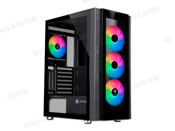 CASE ANTRYX RX-260 GAMING S/FUENTE (AC-RX260KFR) PANELES DE VIDRIO FRONTAL, 4 VENTILADORES, LED FRGB, NEGRO
