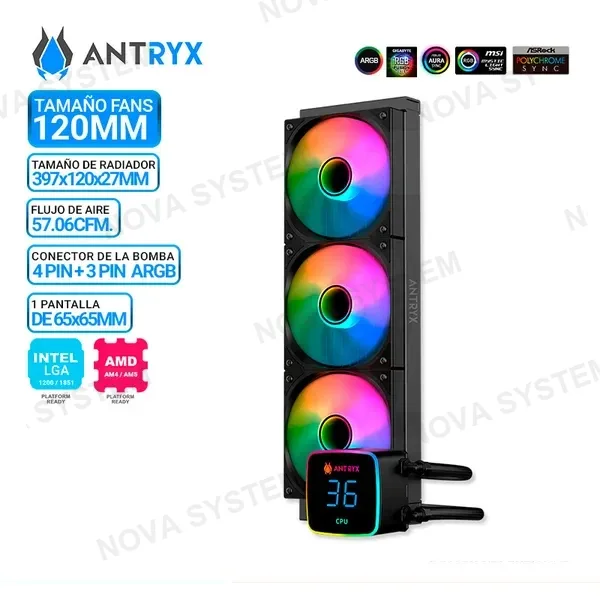 REFRIGERACION LIQUIDA ANTRYX TRITON EDGE 360 BLACK, ARGB
