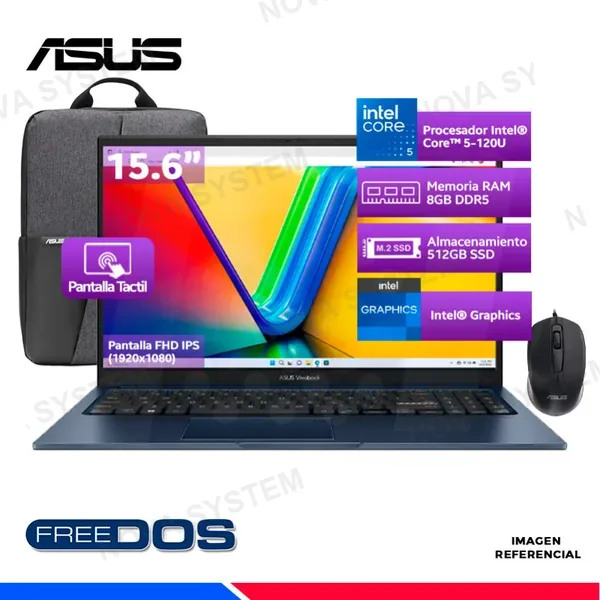 Laptop Asus Vivobook X1504VA-E85702, Intel Core 5-120U, 8GB DDR5, SSD 512GB, 15.6" FHD Touch Screen