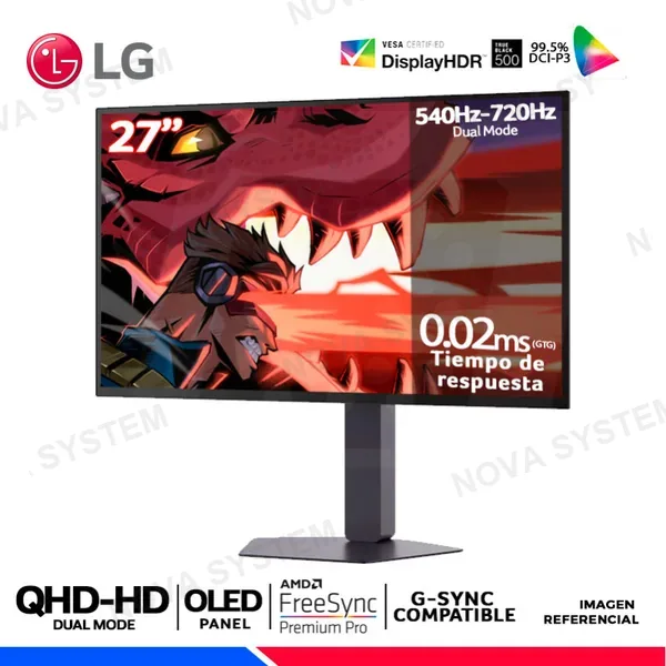MONITOR GAMING LG UltraGear 27GX790B-B, 27" OLED, QHD, Modo Dual 540Hz, 720Hz, 0.02ms, Compatible Nvidia G-Sync
