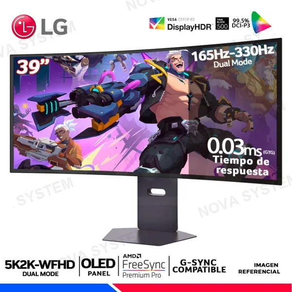 MONITOR LG UltraGear Evo AI 39GX950B-B, 39" OLED, 5K 2K, Dual Mode 165Hz, 300Hz, 0.03ms, Compatible Nvidia G-Sync