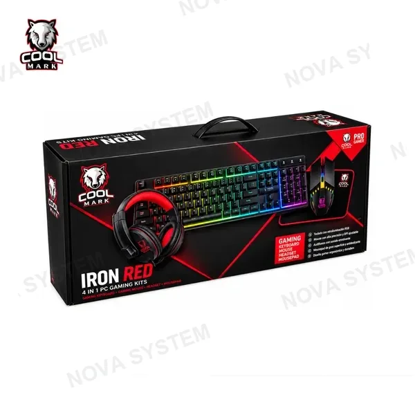 KIT 4 EN 1 COOLMARK IRON RED RAINBOW, TECLADO USB, MOUSE, AUDIFONO, PADMOUSE