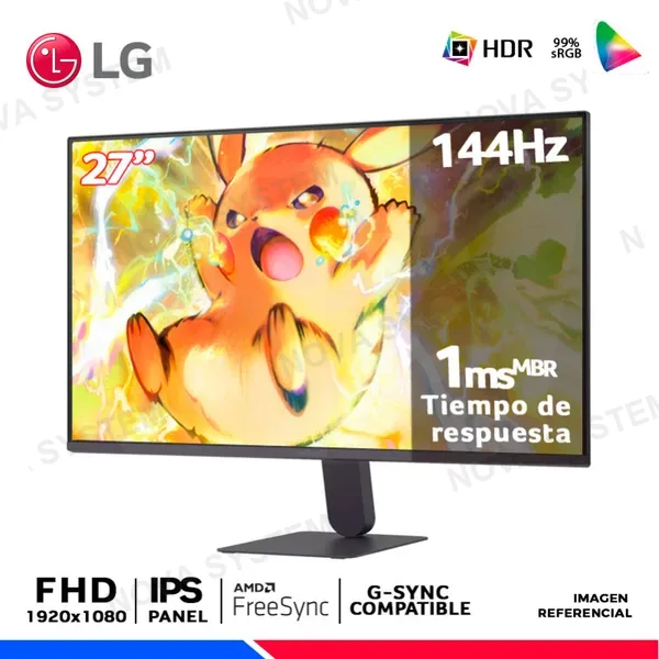MONITOR LG UltraGear G4 27G414B-B, 27" IPS, FHD, 144Hz, 1ms, Compatible Nvidia G-Sync, Amd FreeSync