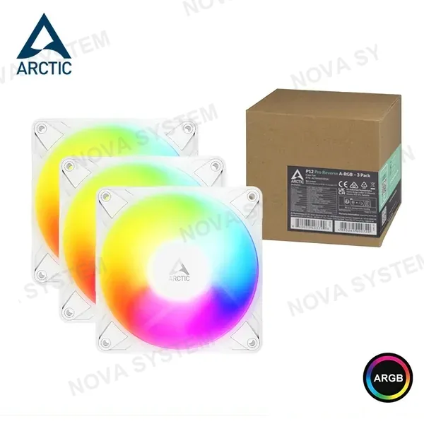 COOLER PARA CASE ARTIC P12 PRO REVERSE A-RGB WHITE 120MM PACKx3 (PN:ACFAN0334A) COMPUTERSHOP