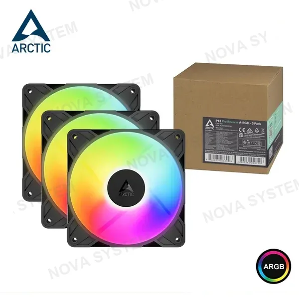 COOLER PARA CASE ARCTIC P12 PRO REVERSE A-RGB BLACK 120MM PACKx3 (PN:ACFAN00333A) COMPUTERSHOP