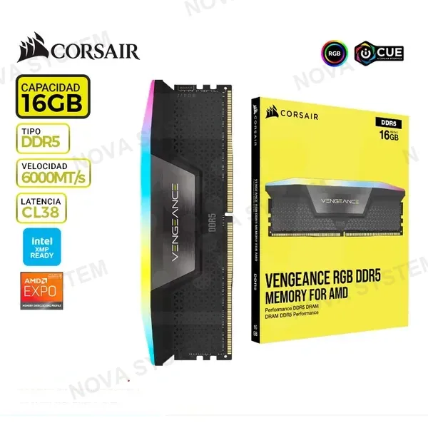 MEM. RAM CORSAIR VENGEANCE RGB 16GB DDR5 6000MT/s, CL38