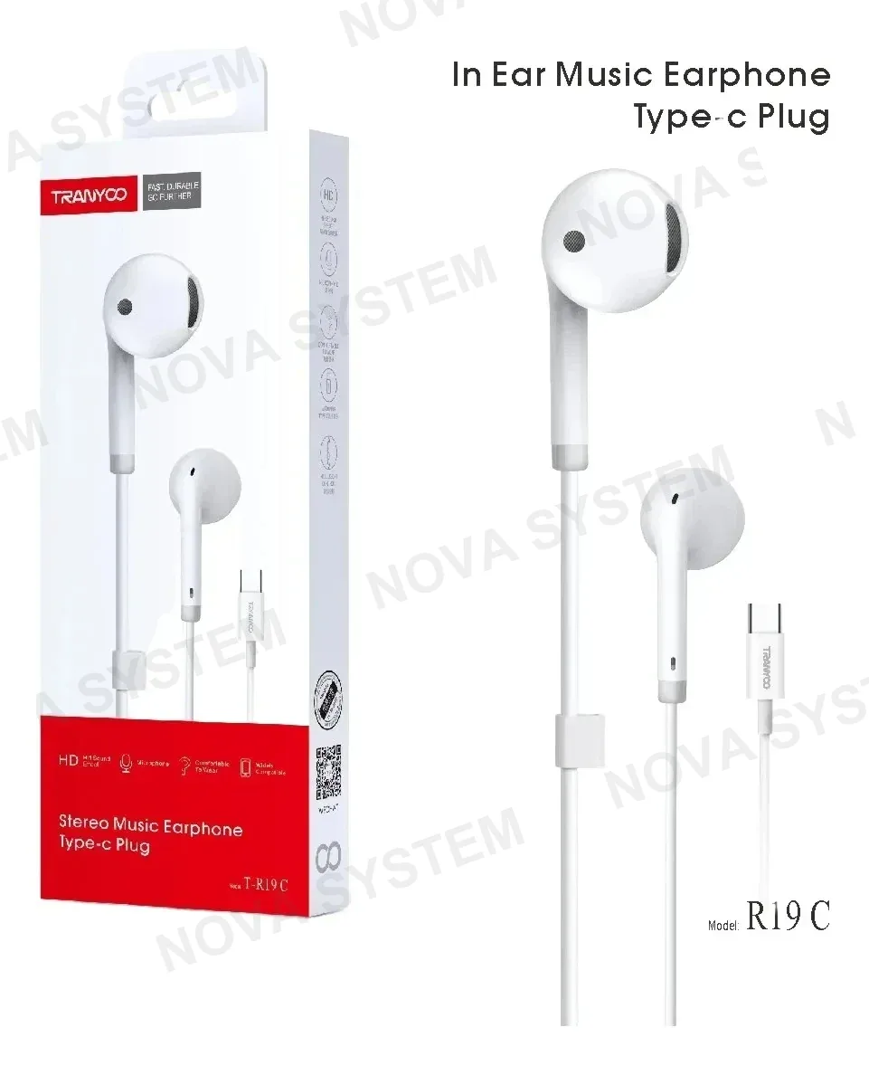 TRANYOO T-R19C Audífono con Tipo C Cable Tipo Boton Tranyoo