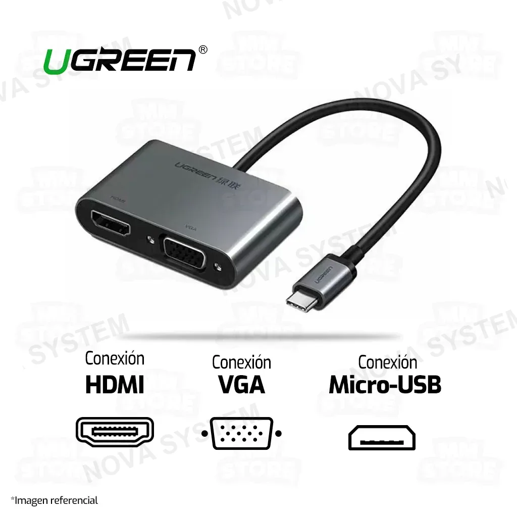 Ugreen ADAPTADOR UGREEN USB-C TO HDMI ( 50505 ) 4K @30HZ + VGA | FHD @60HZ